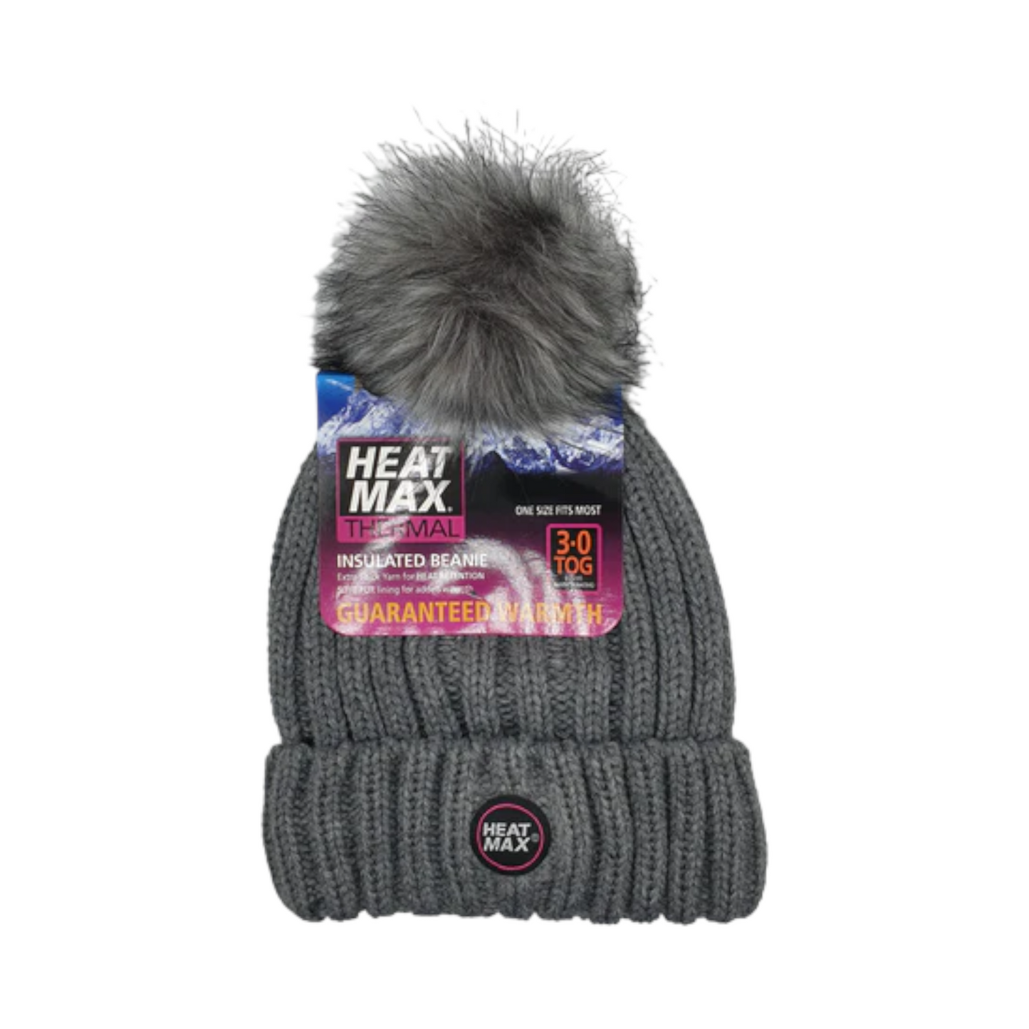 Heat Max Thermal Ladies Knitted Beanie With Pom Pom - Grey