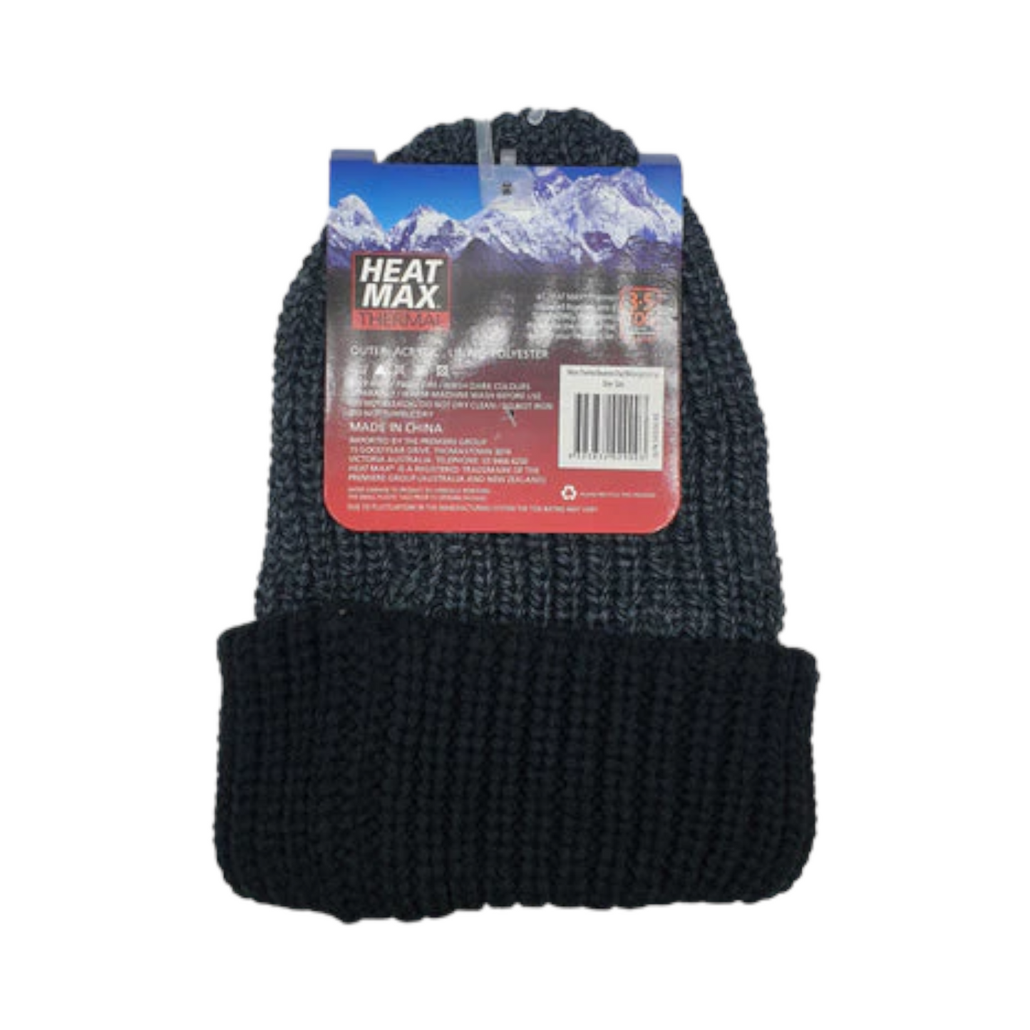 Heat Max Thermal Mens Folded Beanie - Black