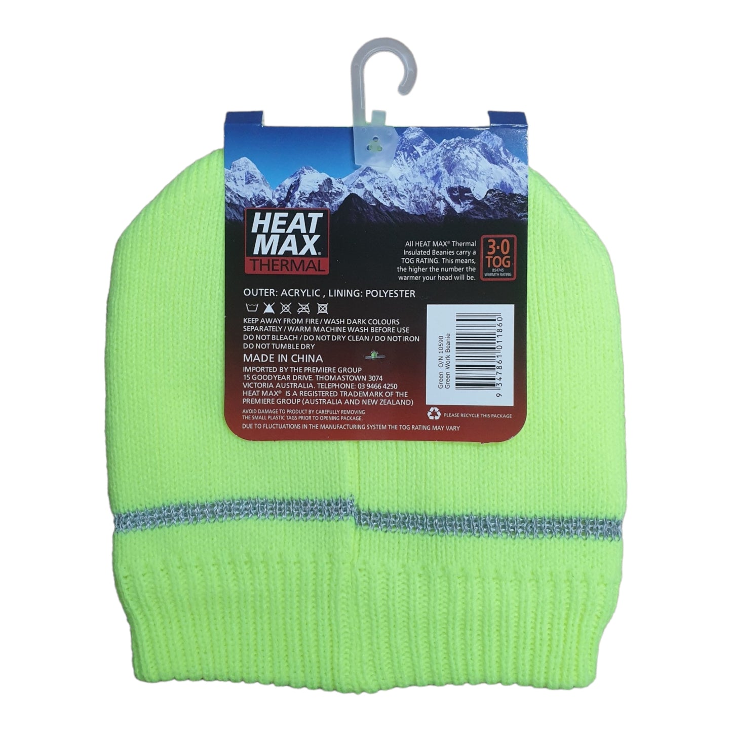 Heat Max Thermal Mens Work Beanie - Fluro Green