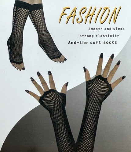 Fishnet Sock Gloves - White - One Size