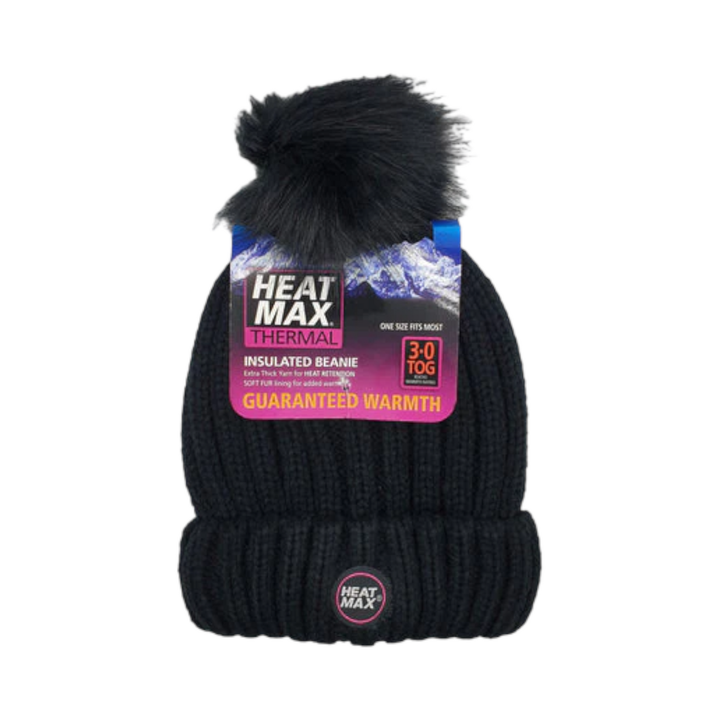 Heat Max Thermal Ladies Knitted Beanie With Pom Pom - Black
