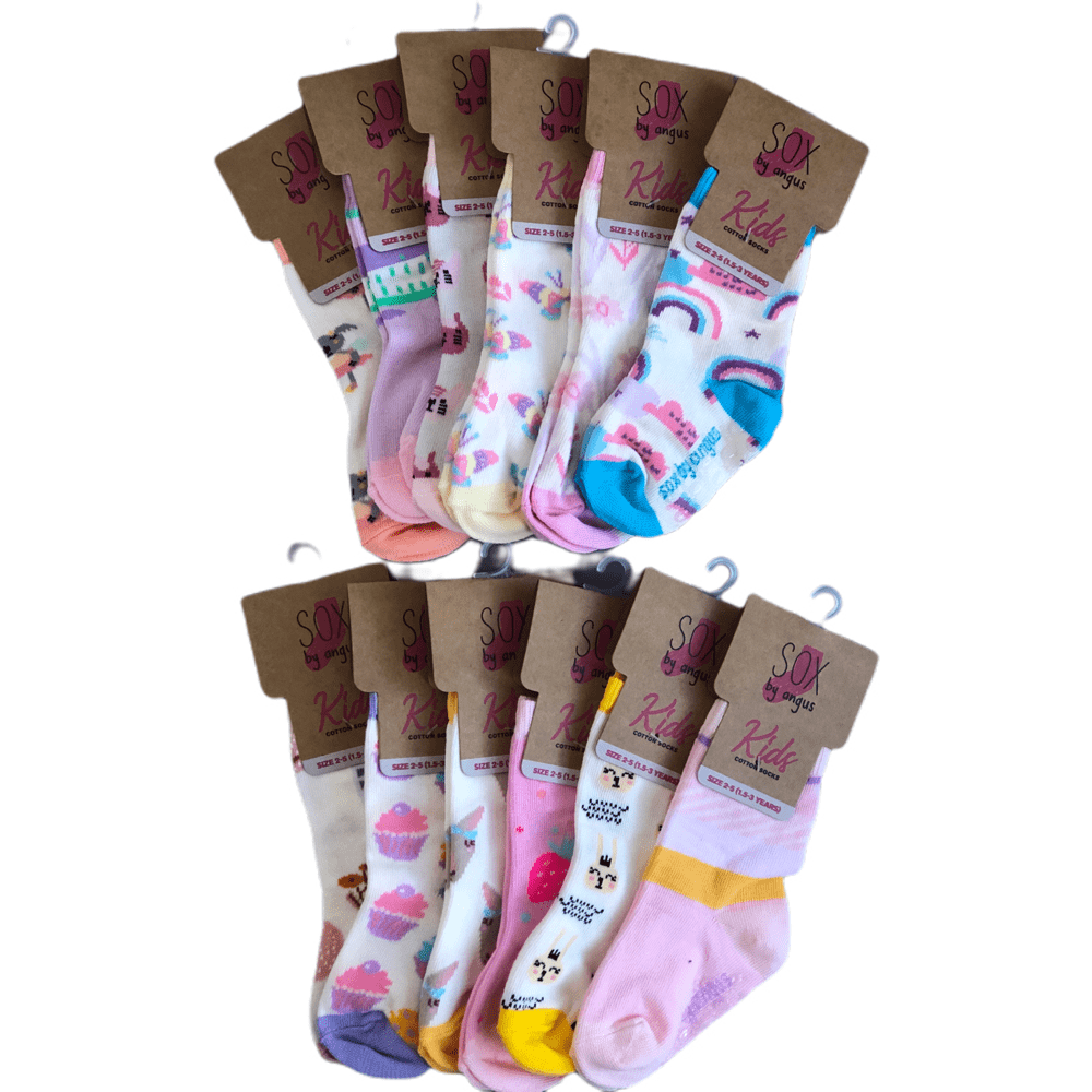Children Fashion Crew Socks 12 Pair Pack 1-3 Girls