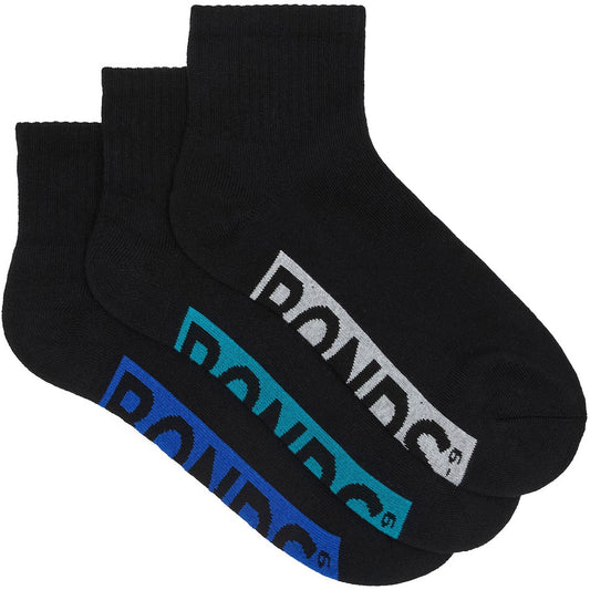 Bonds Cushion Foot 3/4 Crew Socks 3 Pair Pack 6-10 Black Mix
