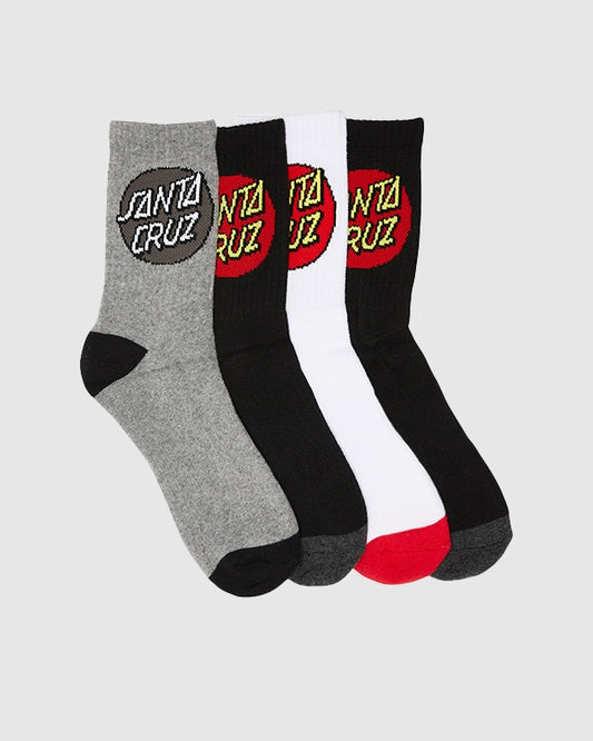 Santa Cruz Crew length Sport Socks 4 Pair Pack 7-11 Mix