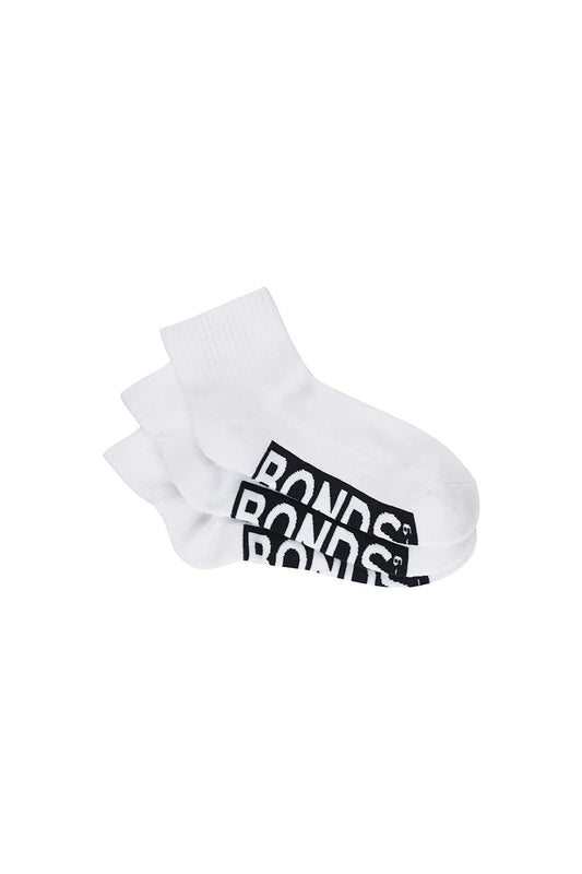 Bonds Cushion Foot 3/4 Crew Socks 3 Pair Pack 6-10 White Mix