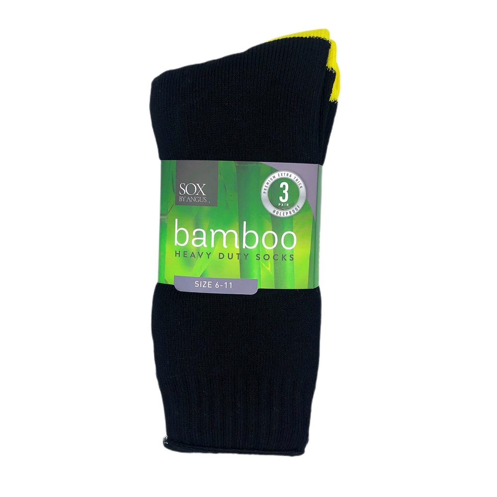 Bamboo Heavy Duty 3 Pair Pack 6-11 Black/yellow Foot