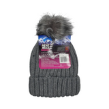Heat Max Thermal Ladies Knitted Beanie With Pom Pom - Grey