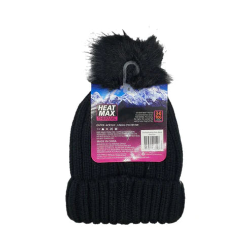 Heat Max Thermal Ladies Knitted Beanie With Pom Pom