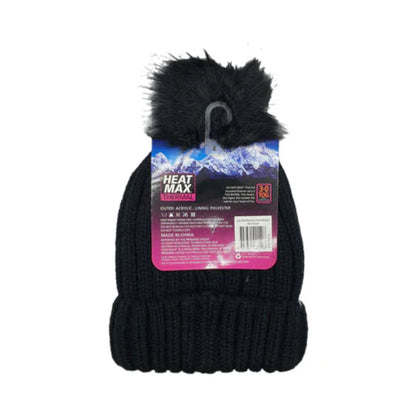 Heat Max Thermal Ladies Knitted Beanie With Pom Pom