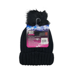Heat Max Thermal Ladies Knitted Beanie With Pom Pom - Black