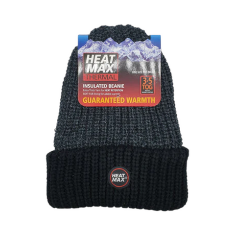 Heat Max Thermal Mens Folded Beanie - Black