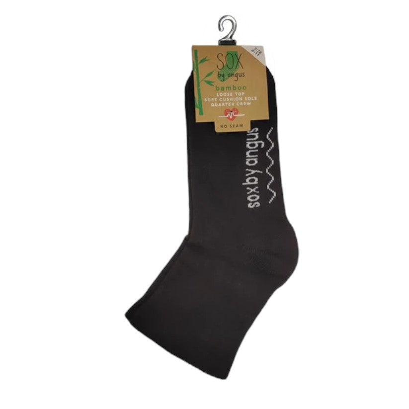 Brown sock with a brand label on a white background
