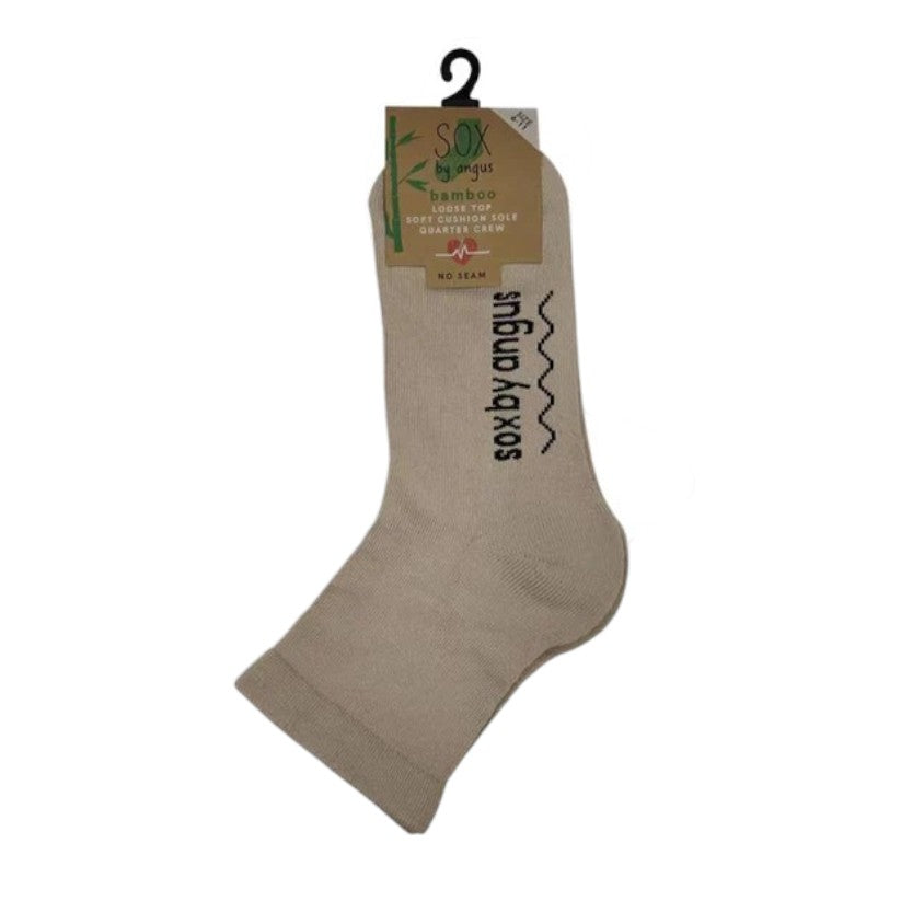 Beige sock with 'soxy angels' branding on a white background