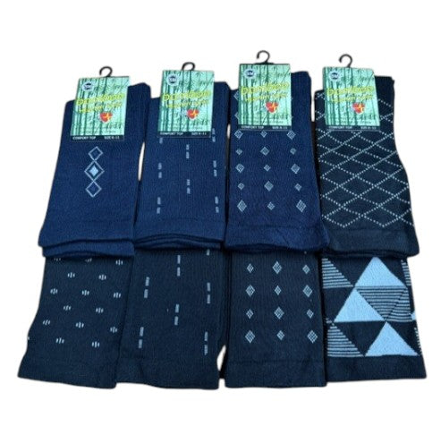 Set of patterned socks with tags on a white background