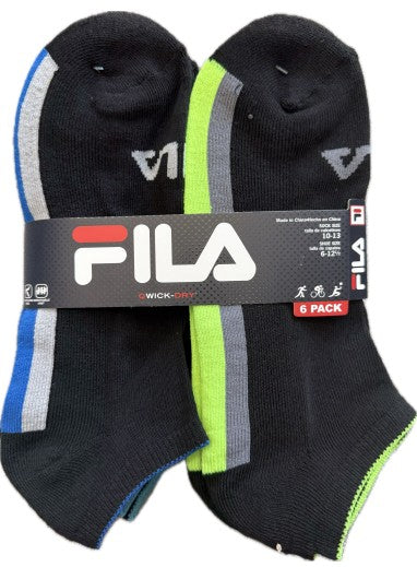 FILA QWICK-DRY Ankle Sport Socks 6 Pair Assorted Colours 6-12.5