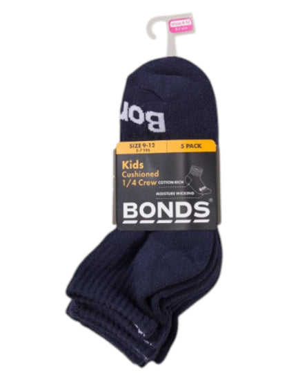 Bonds Kid Cushion Foot 1/4 Crew Socks 3 Pair Pack