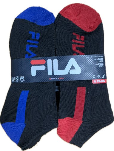 FILA QWICK-DRY Ankle Sport Socks 6 Pair Assorted Colours 6-12.5