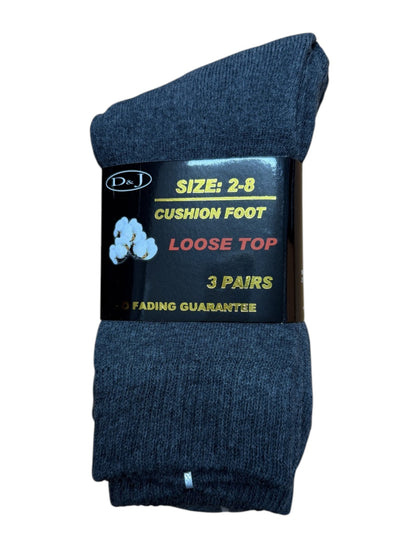 Pure Cotton Pillow Foot Mid Weight Crew Length Socks 3 Pair Pack
