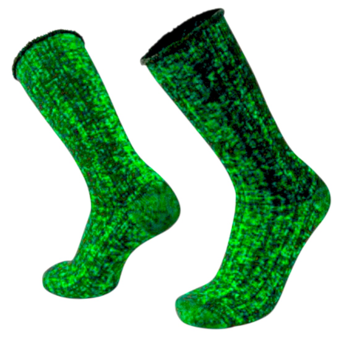 A pair of calf-length merino fleece socks with a textured pattern, featuring a relaxed top and anatomical toe box.