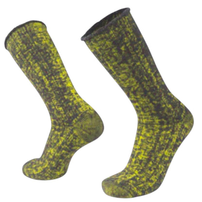 A pair of calf-length merino fleece socks with a textured pattern, featuring a relaxed top and anatomical toe box.