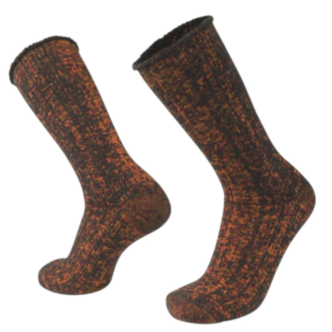A pair of calf-length merino fleece socks with a textured pattern, featuring a relaxed top and anatomical toe box.