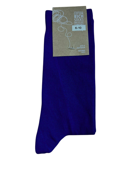Blue sock with a visible brand label on a white background