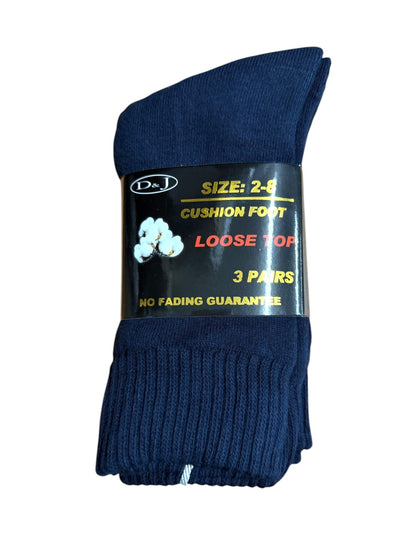 Pure Cotton Pillow Foot Mid Weight Crew Length Socks 3 Pair Pack