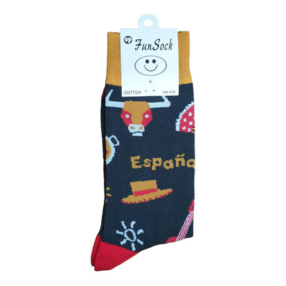 Sock with 'España' design and FunSock label on a white background