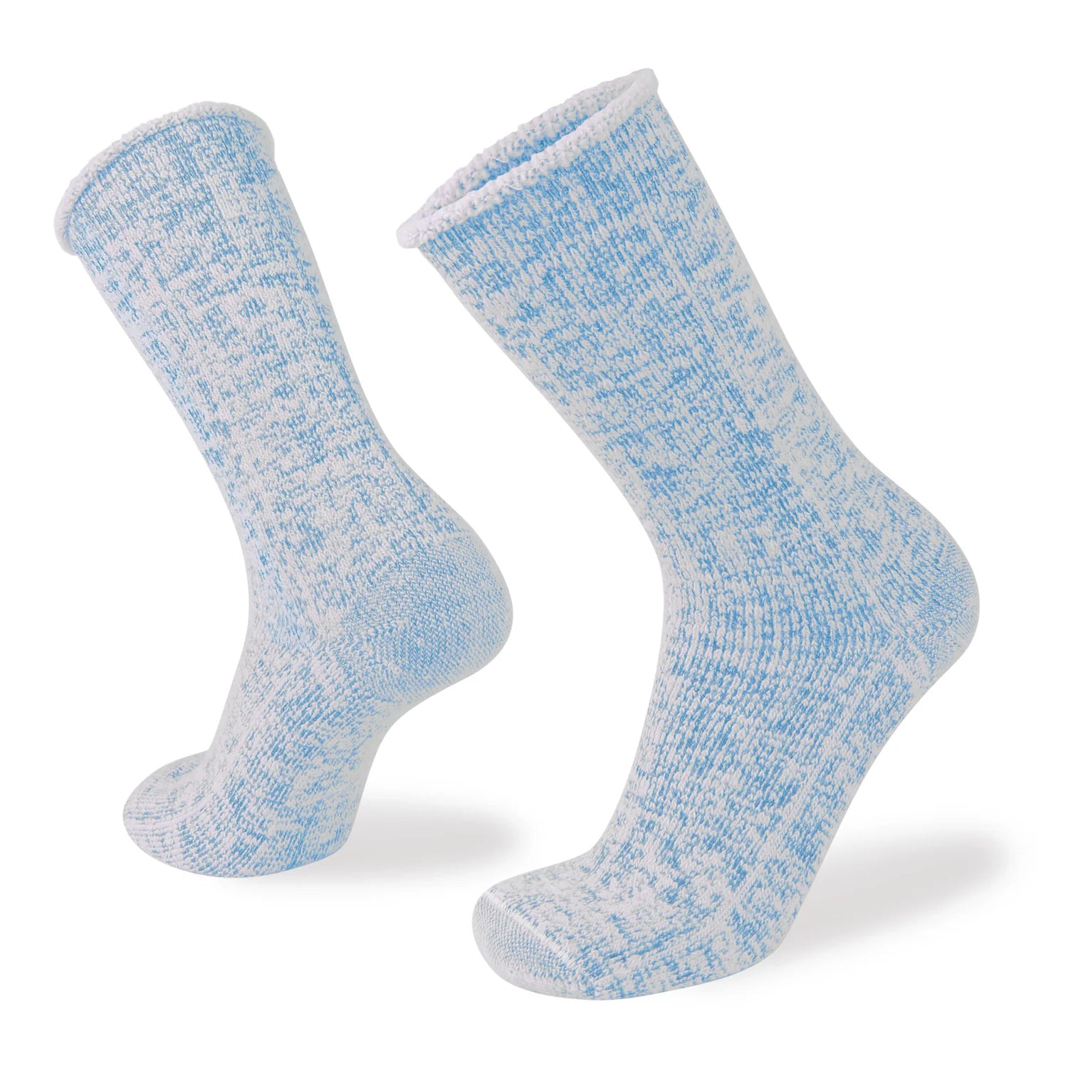 A pair of calf-length merino fleece socks with a textured pattern, featuring a relaxed top and anatomical toe box.