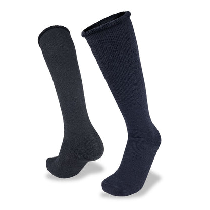 Pair of black knee-high socks on a white background