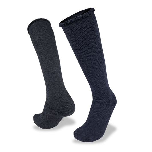Pair of black knee-high socks on a white background
