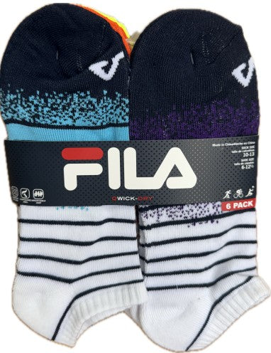 FILA QWICK-DRY Ankle Sport Socks 6 Pair Assorted Colours 6-12.5