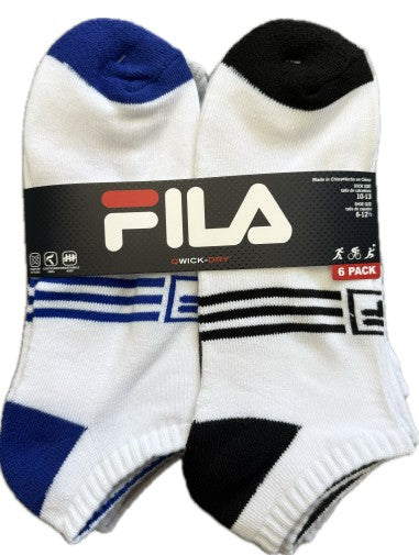 FILA QWICK-DRY Ankle Sport Socks 6 Pair Assorted Colours 6-12.5