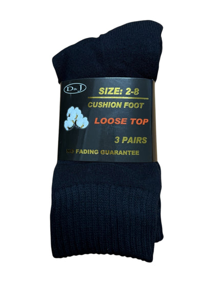 Pure Cotton Pillow Foot Mid Weight Crew Length Socks 3 Pair Pack