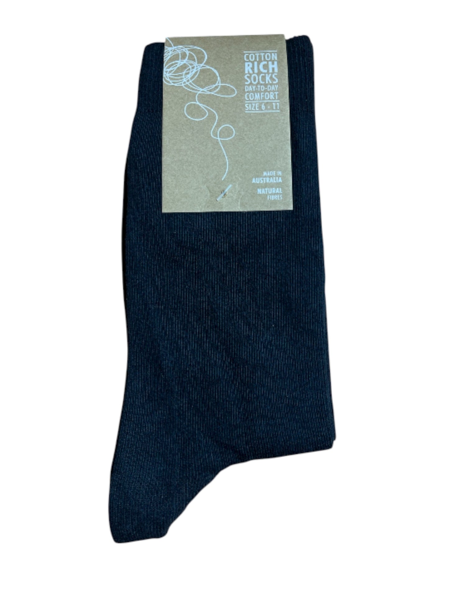 Black sock with a label on a white background