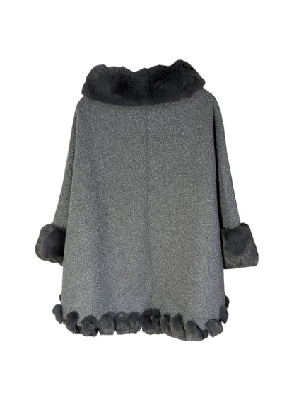 Teddy Fur Trim Poncho