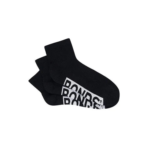 Black socks with white text on a white background