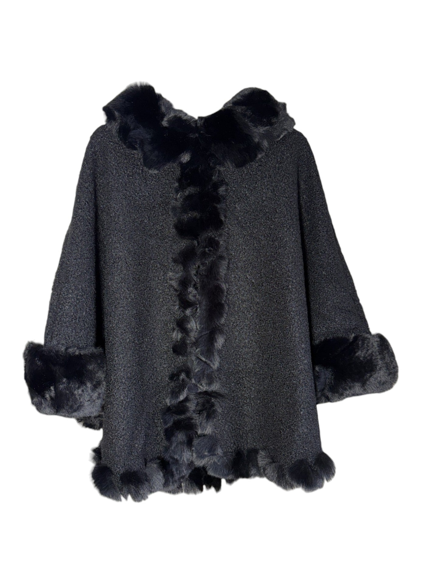 Teddy Fur Trim Poncho