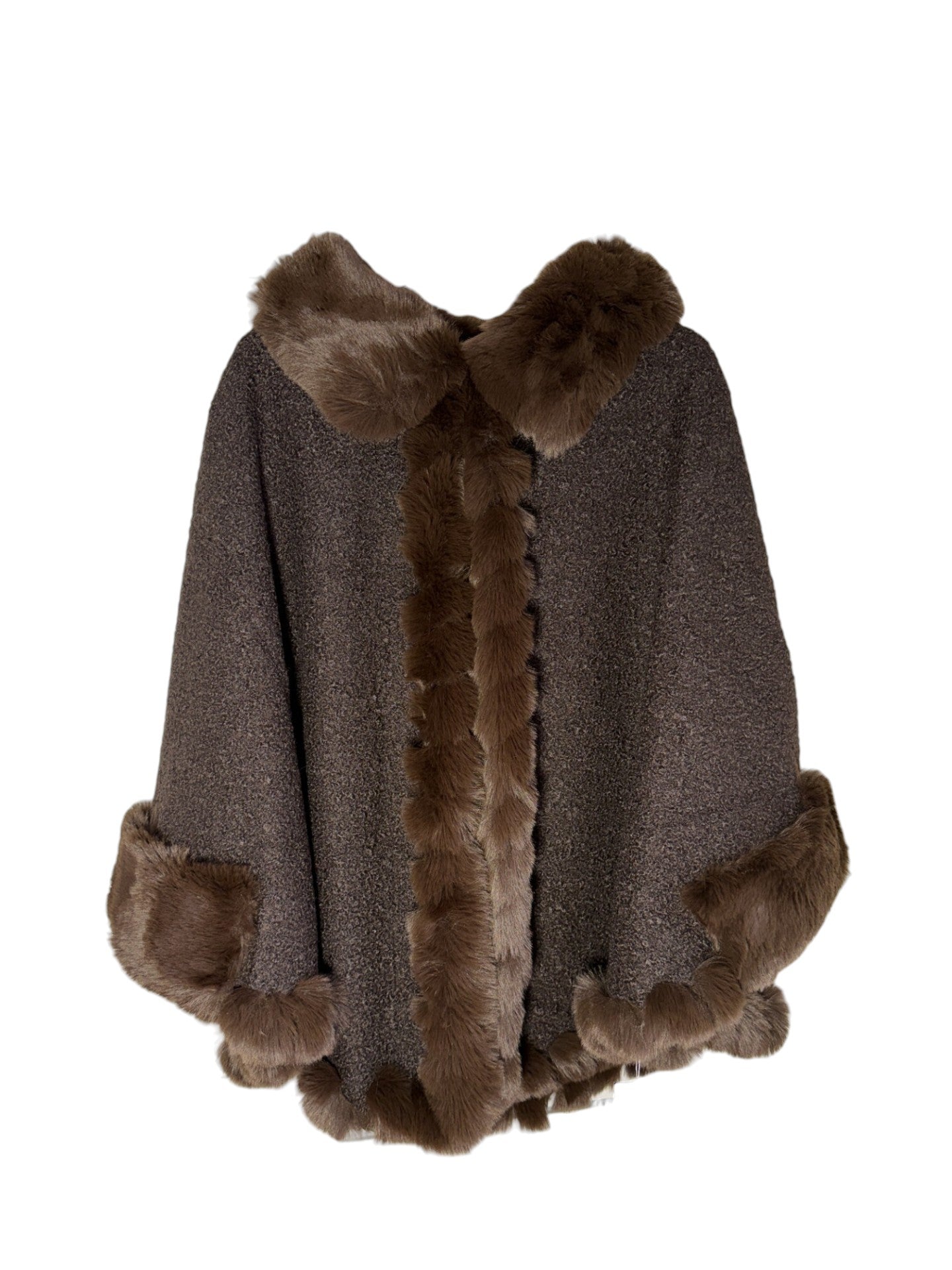 Teddy Fur Trim Poncho