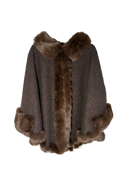 Teddy Fur Trim Poncho