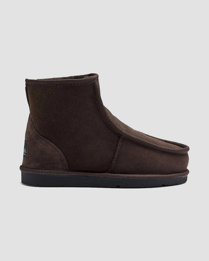 Brown ankle boot on a light gray background