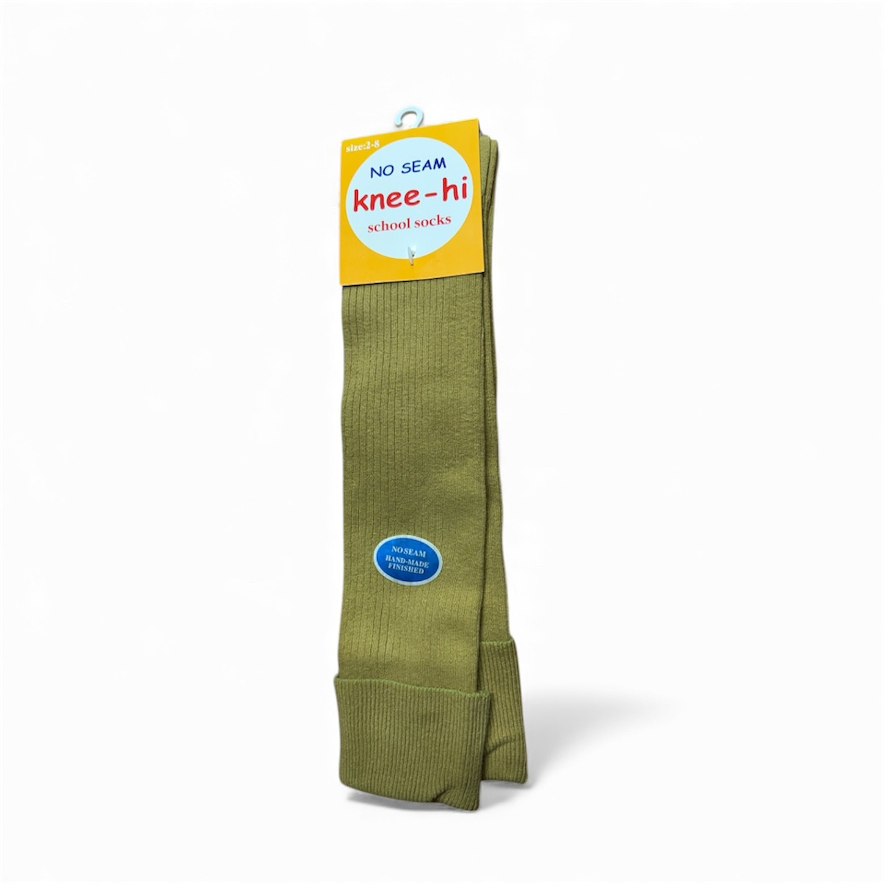 Green knee-high socks with packaging on a white background