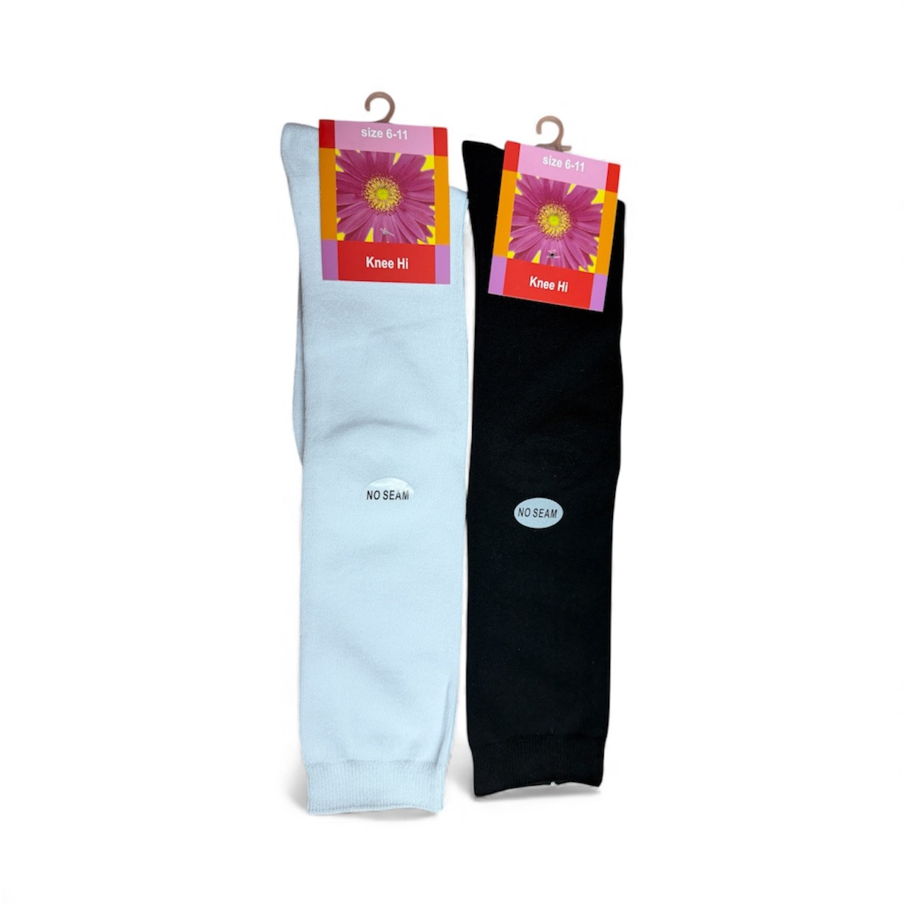 No Seam Knee Hi School Socks— Black & White