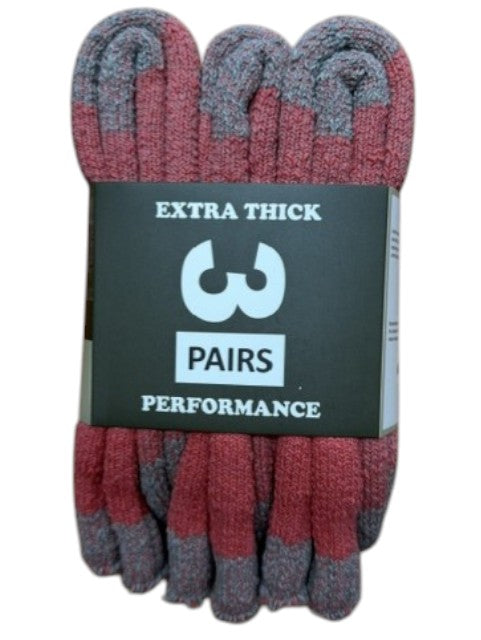 Pack of extra thick socks with a brand label on a white background
