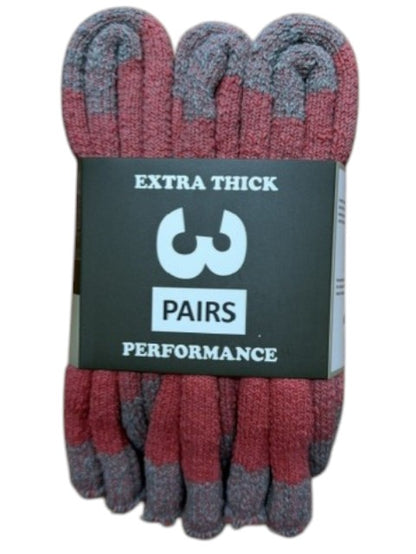 Pack of extra thick socks with a brand label on a white background