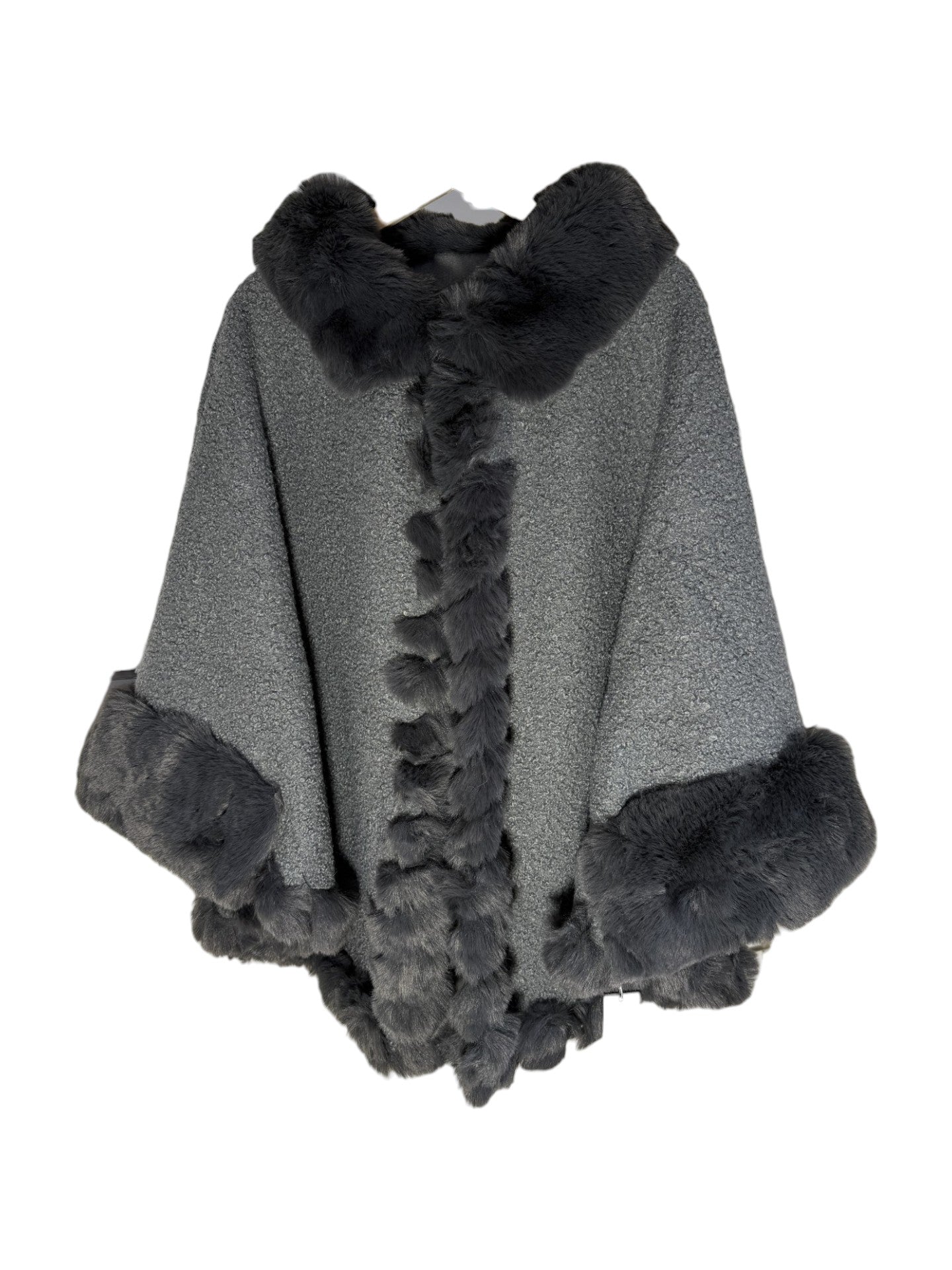 Teddy Fur Trim Poncho