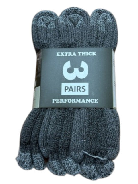 Pack of extra thick socks with a label on a white background