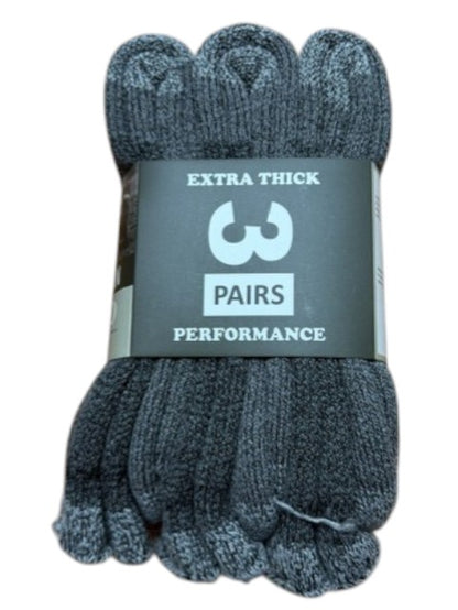 Pack of extra thick socks with a label on a white background
