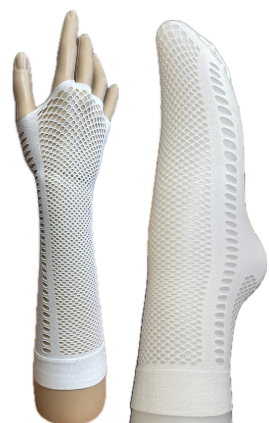 Fishnet Sock Gloves - White - One Size