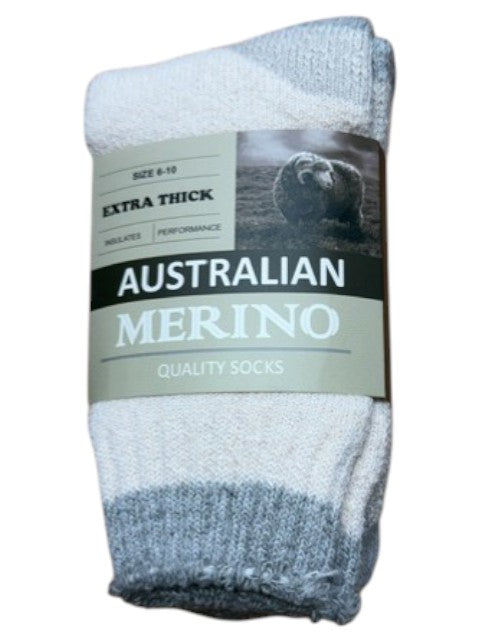 Pair of Australian Merino socks with packaging on a white background